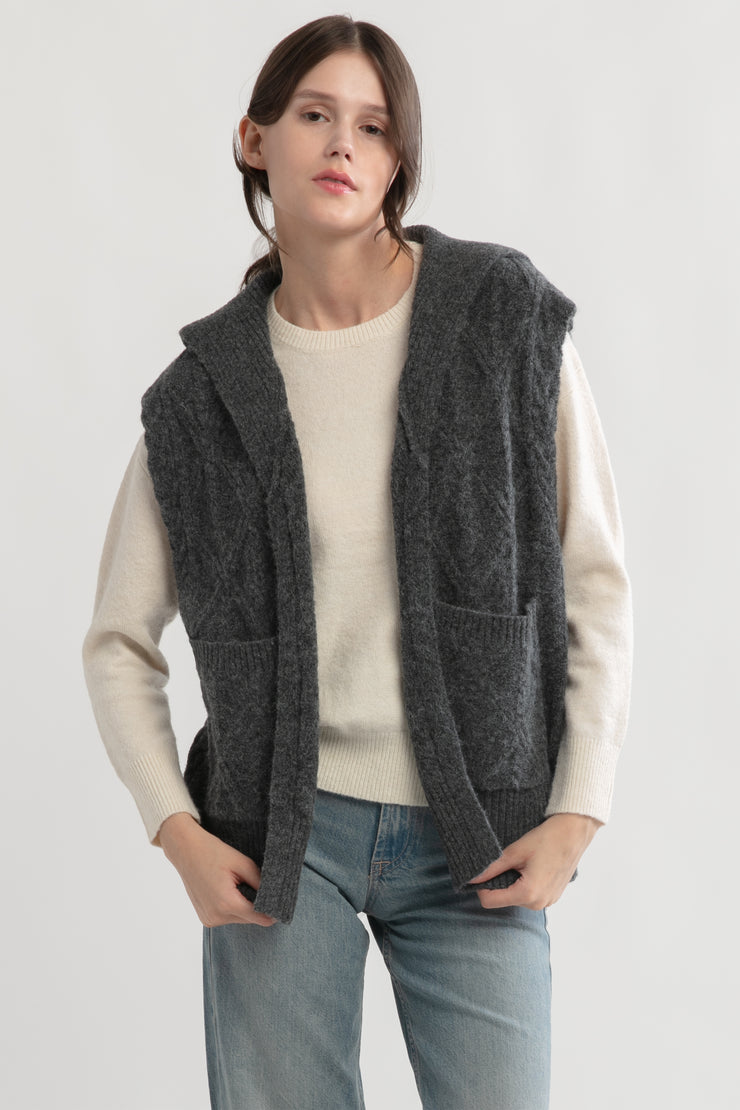 Cable Knit Open Front Vest