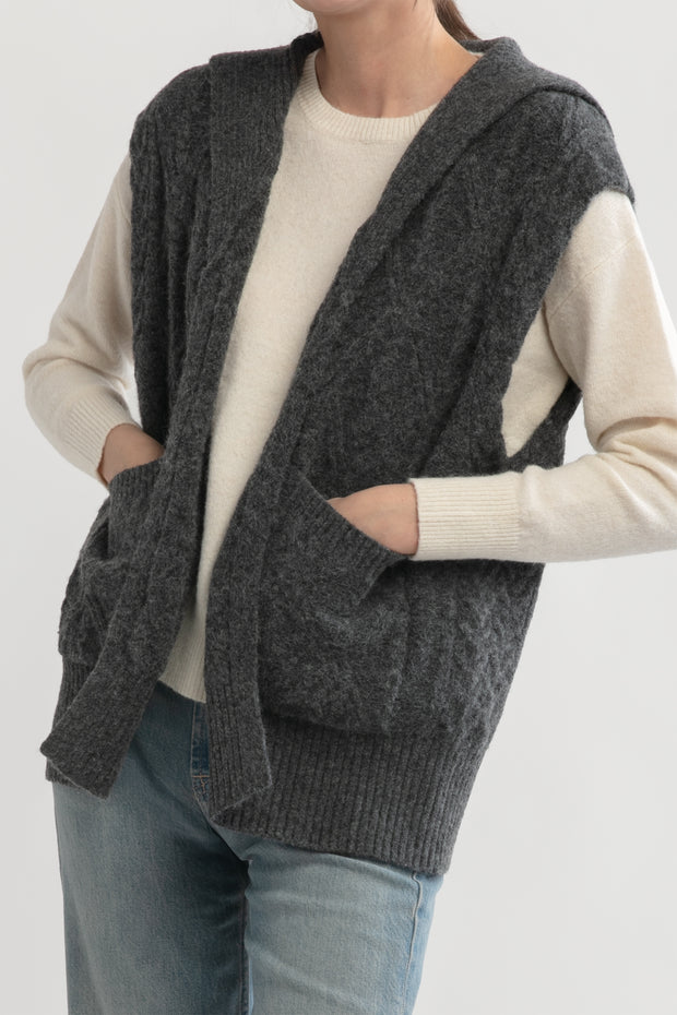 Cable Knit Open Front Vest