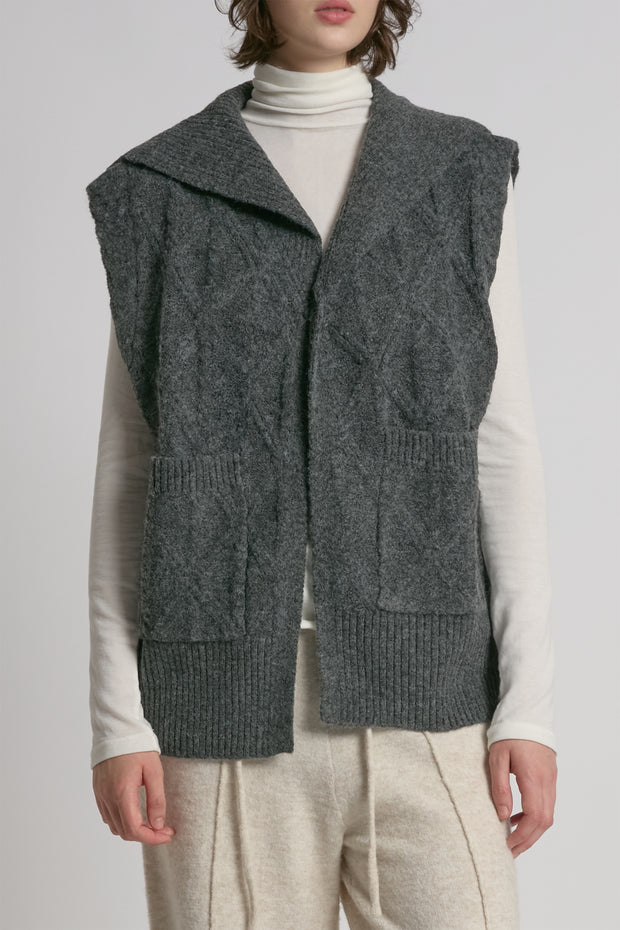 Cable Knit Open Front Vest