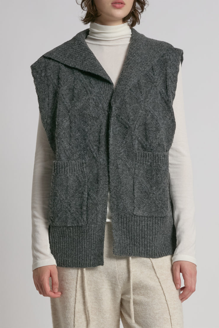 Cable Knit Open Front Vest