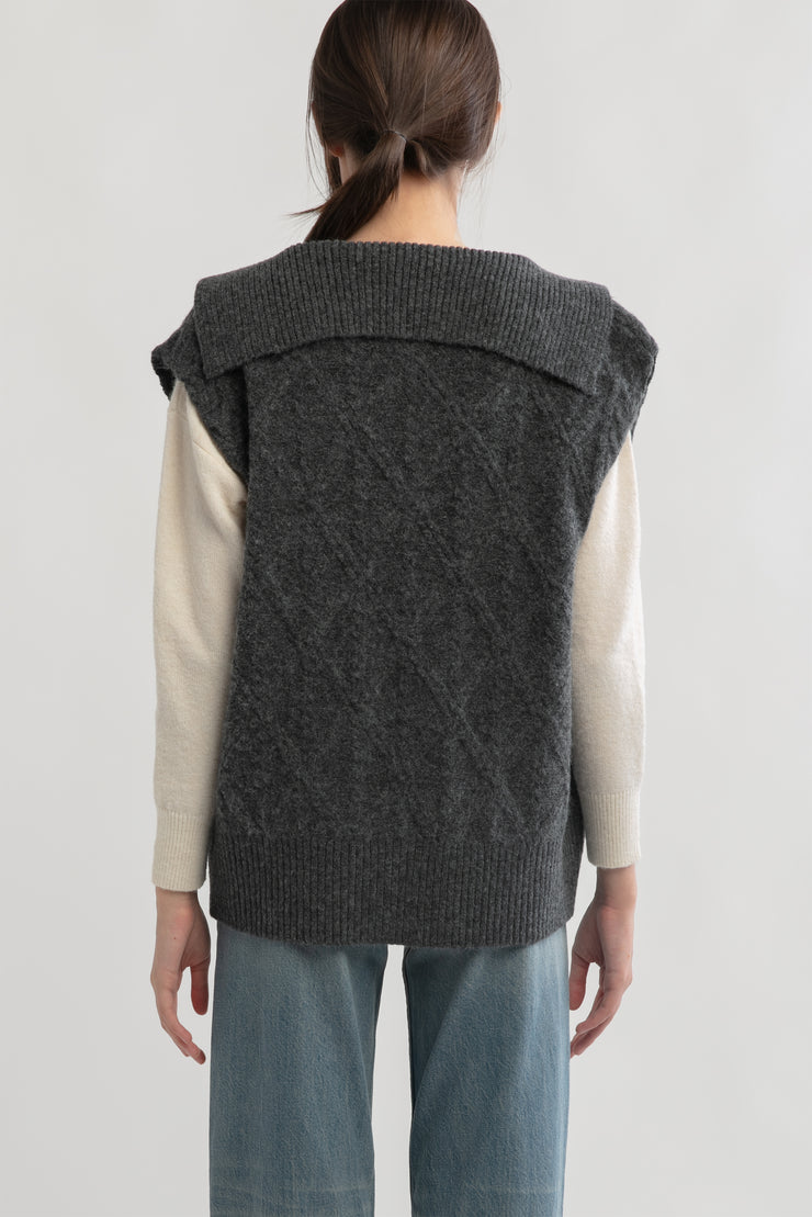 Cable Knit Open Front Vest