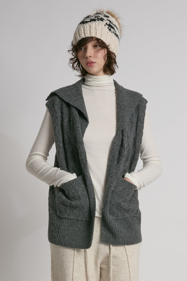Cable Knit Open Front Vest