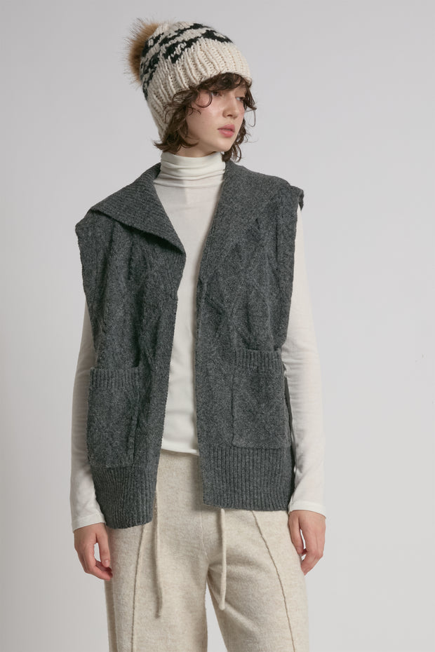 Cable Knit Open Front Vest