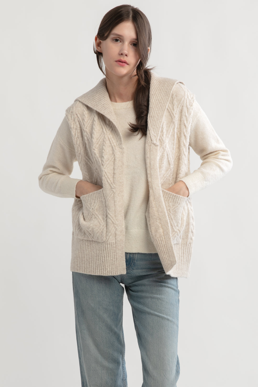 Cable Knit Open Front Vest – Look By M