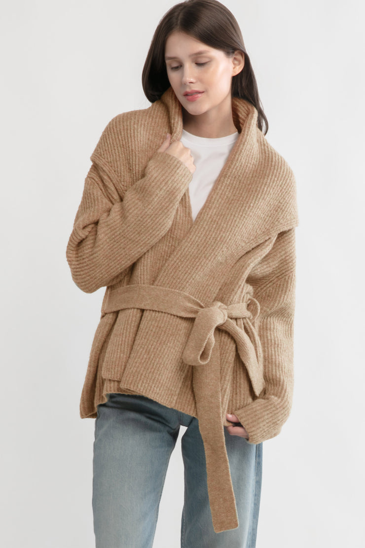 Shawl Collar Belt Cardigan