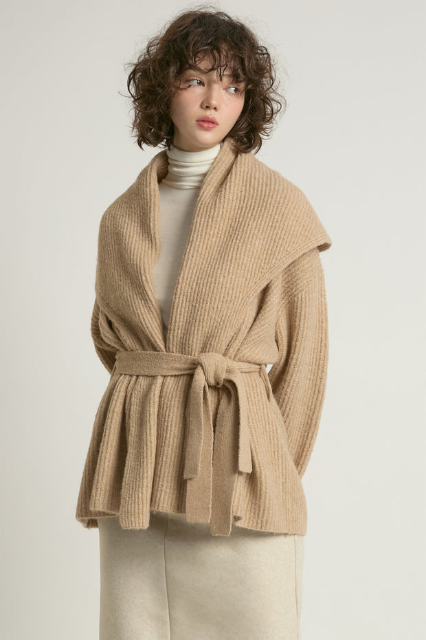 Shawl Collar Belt Cardigan