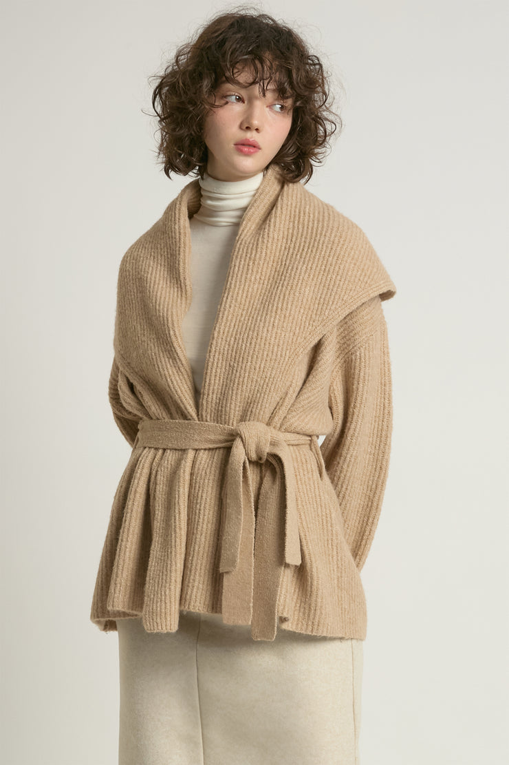 Shawl Collar Belt Cardigan