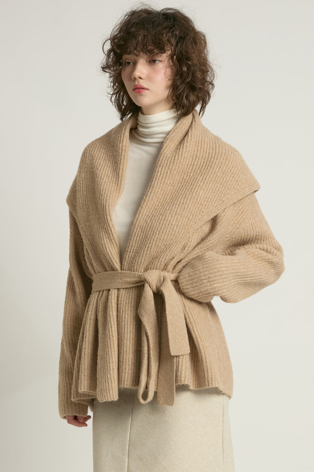 Shawl Collar Belt Cardigan