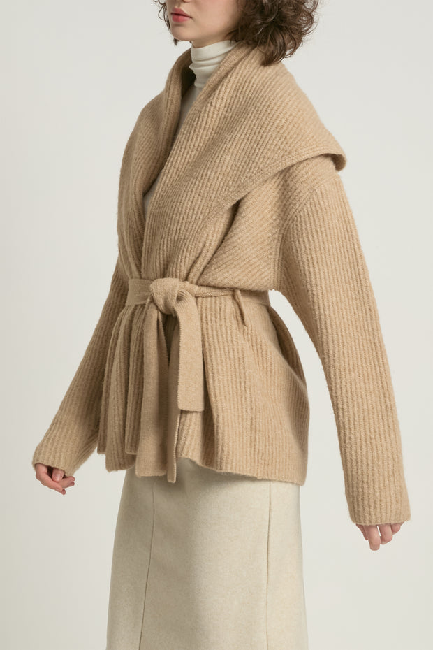Shawl Collar Belt Cardigan