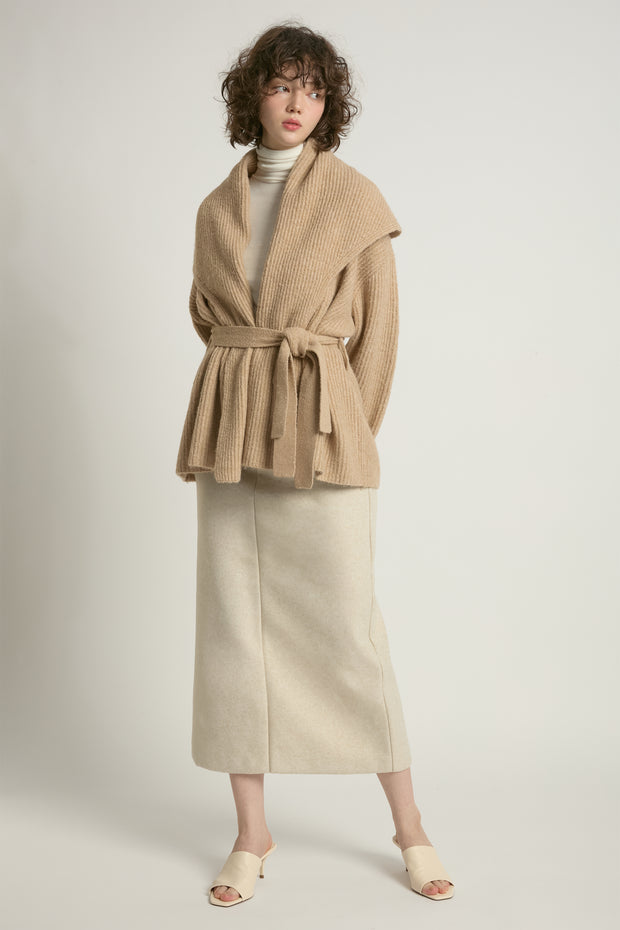 Shawl Collar Belt Cardigan