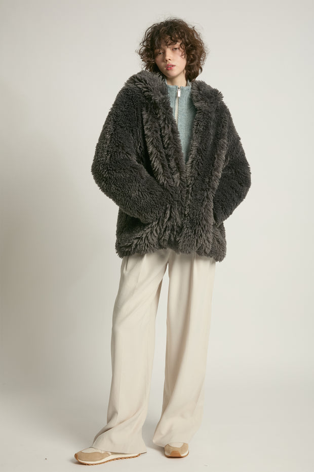 Shaggy Hood Fur Jacket