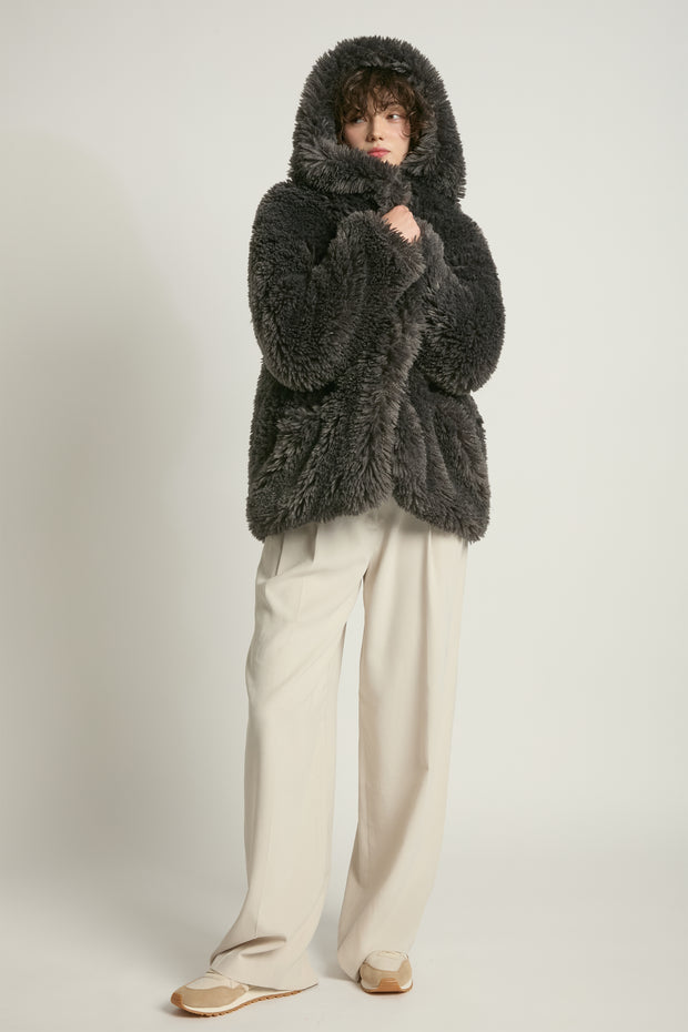 Shaggy Hood Fur Jacket