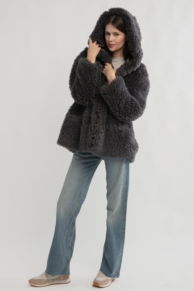 Shaggy Hood Fur Jacket