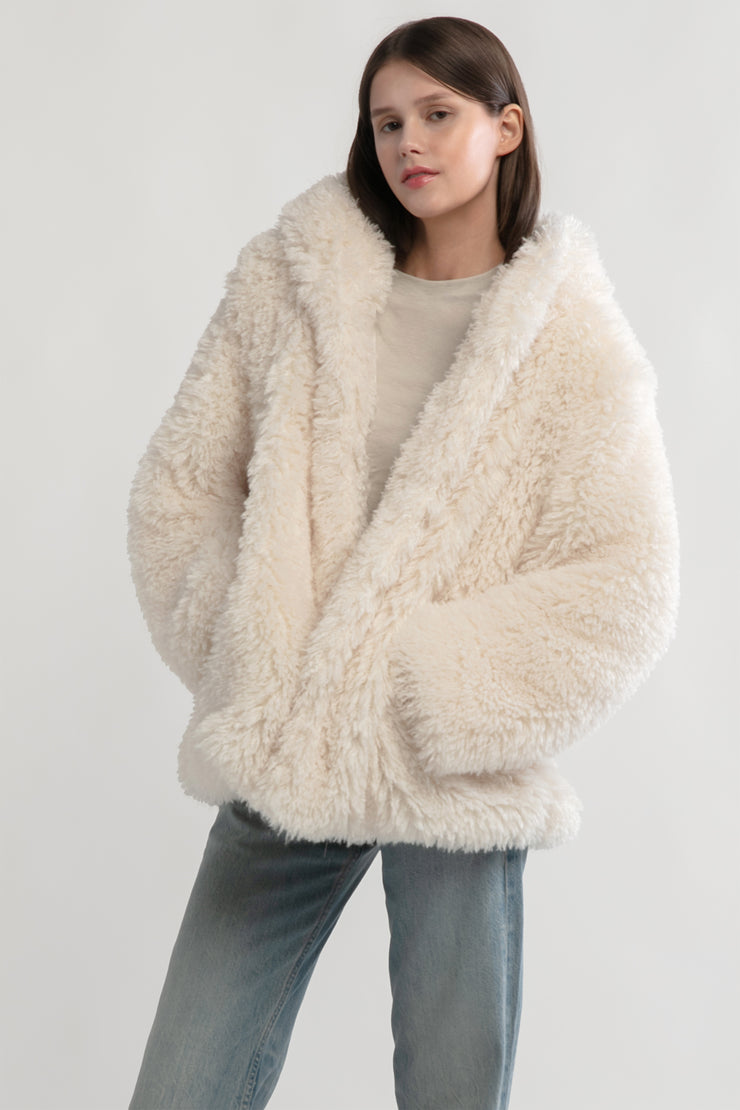 Shaggy Hood Fur Jacket