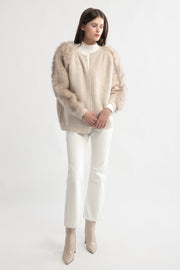 Fur Sleeves Waffle Cardigan