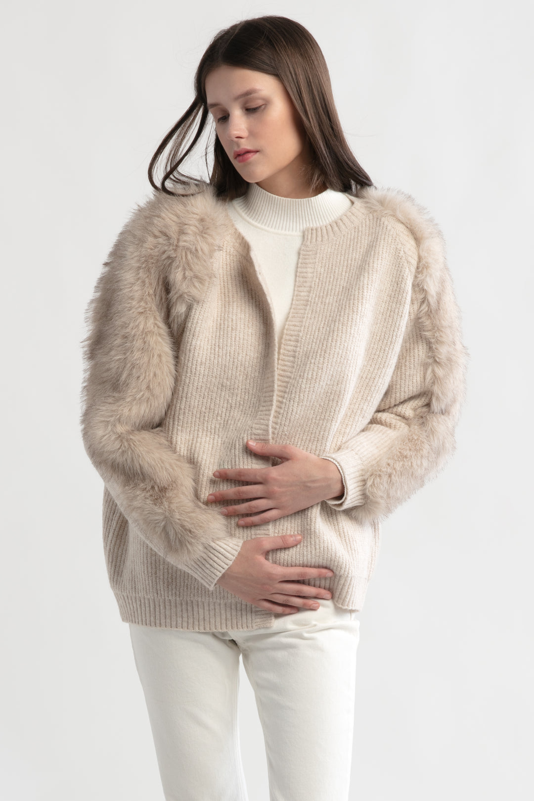 Fur Sleeves Waffle Cardigan – Look By M