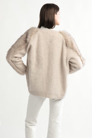 Fur Sleeves Waffle Cardigan