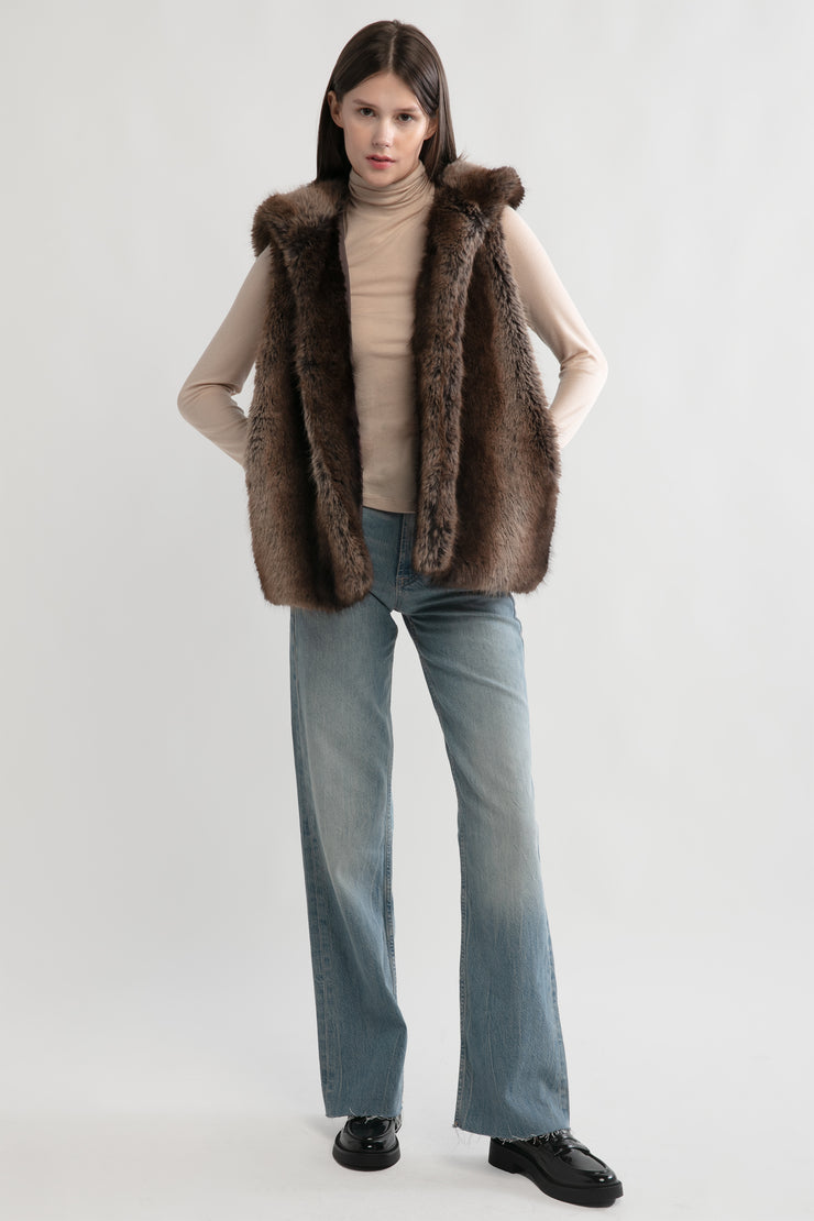 Two Tone Fur Hood Vest