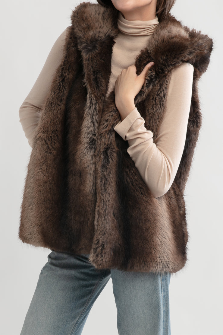 Two Tone Fur Hood Vest