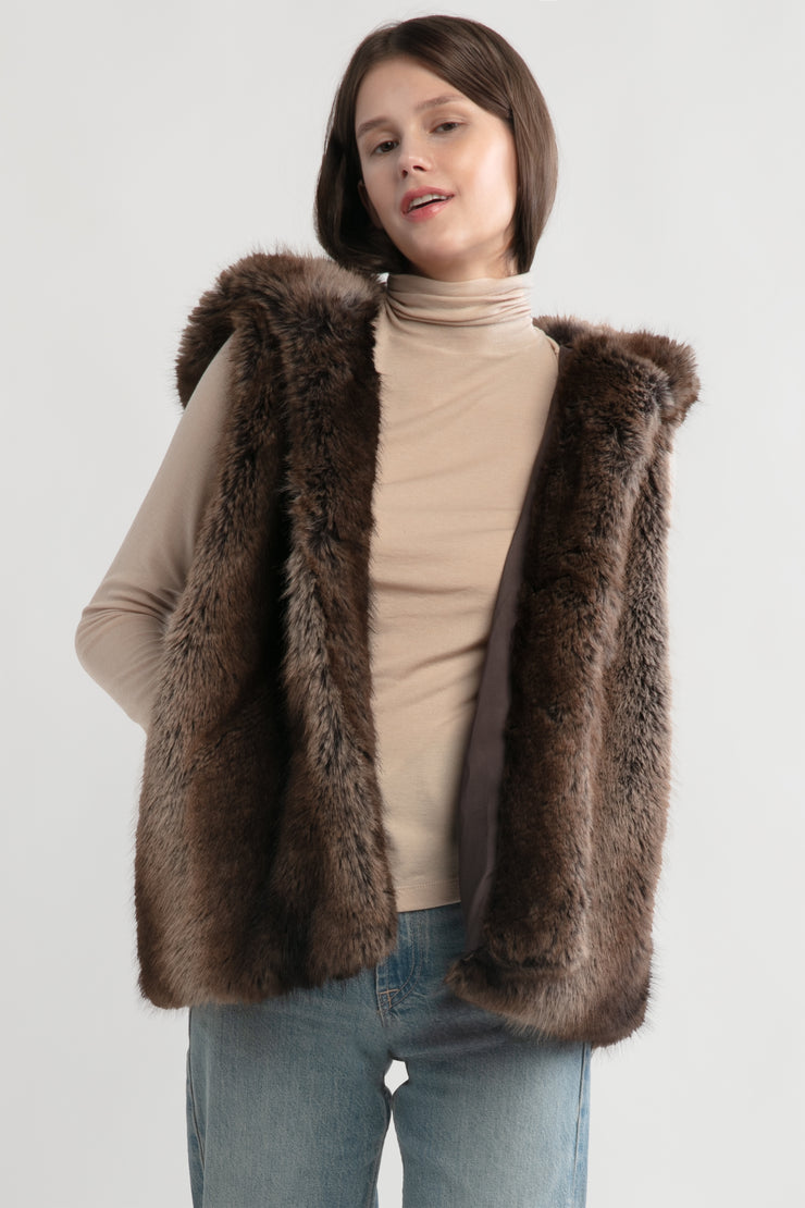 Two Tone Fur Hood Vest