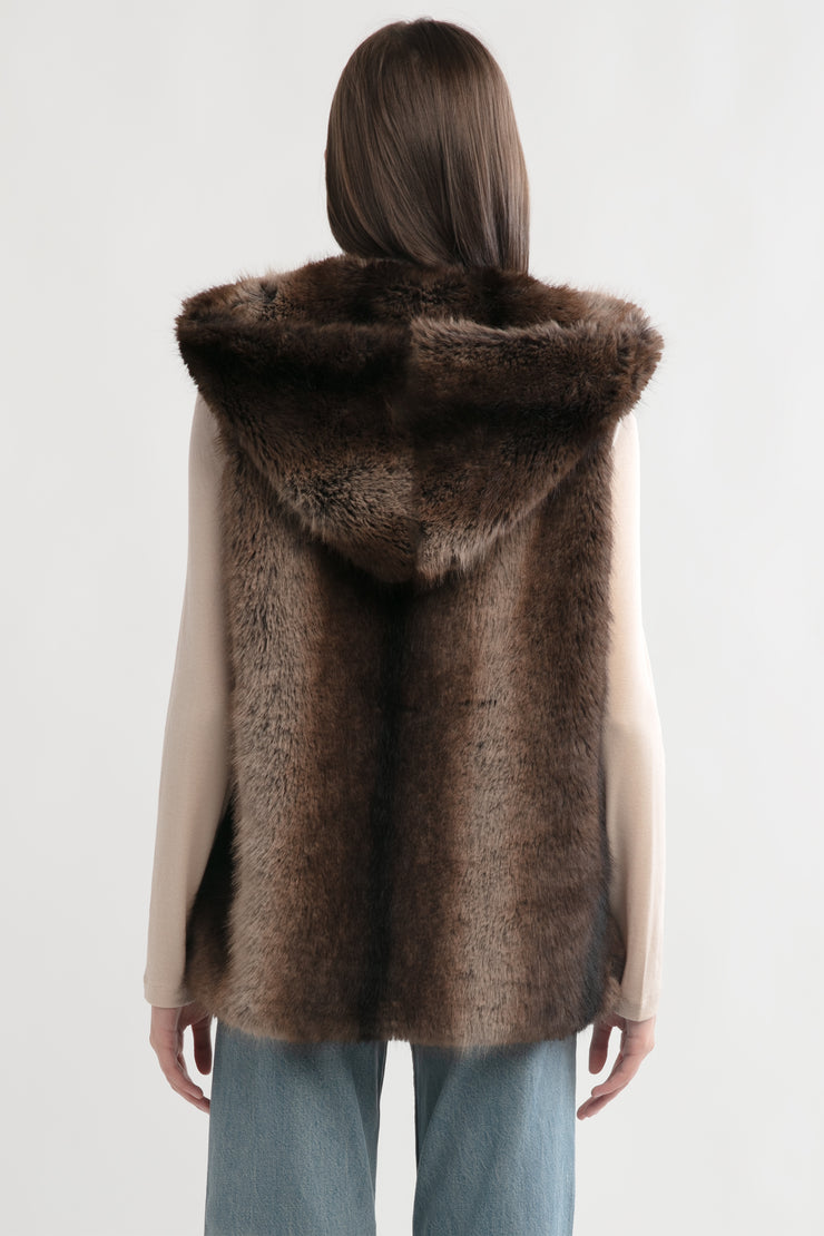 Two Tone Fur Hood Vest