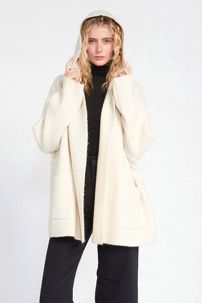 Hooded Open Lapel Coat