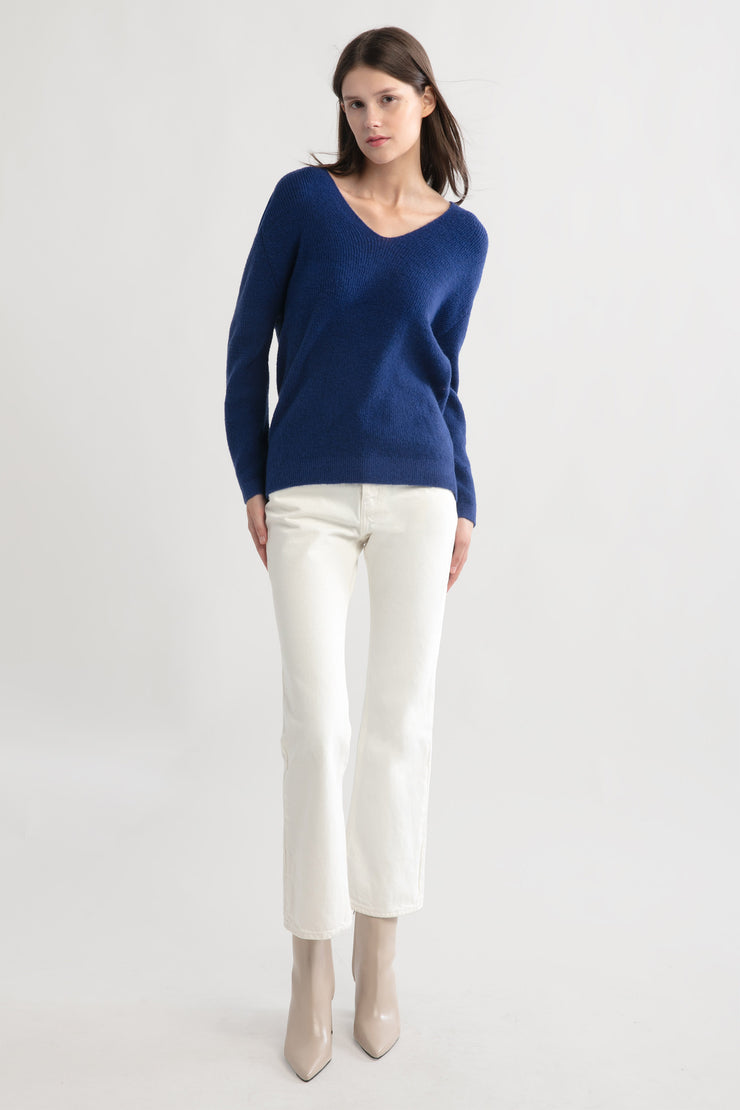 V-neck Ribbed Knit Sweater