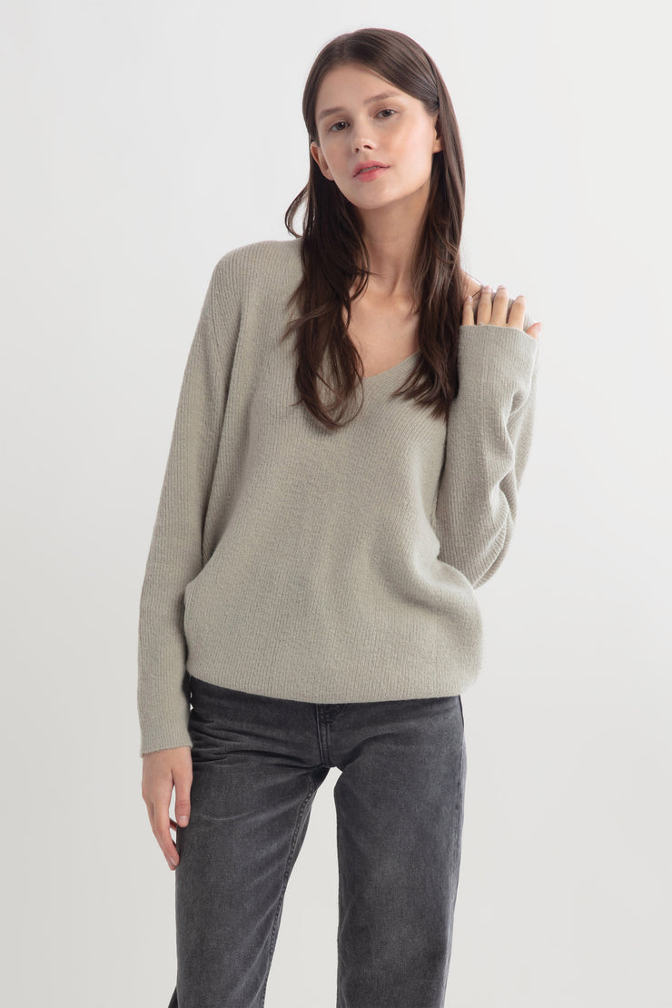 V-neck Ribbed Knit Sweater