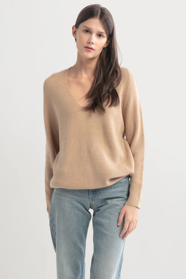 V-neck Ribbed Knit Sweater