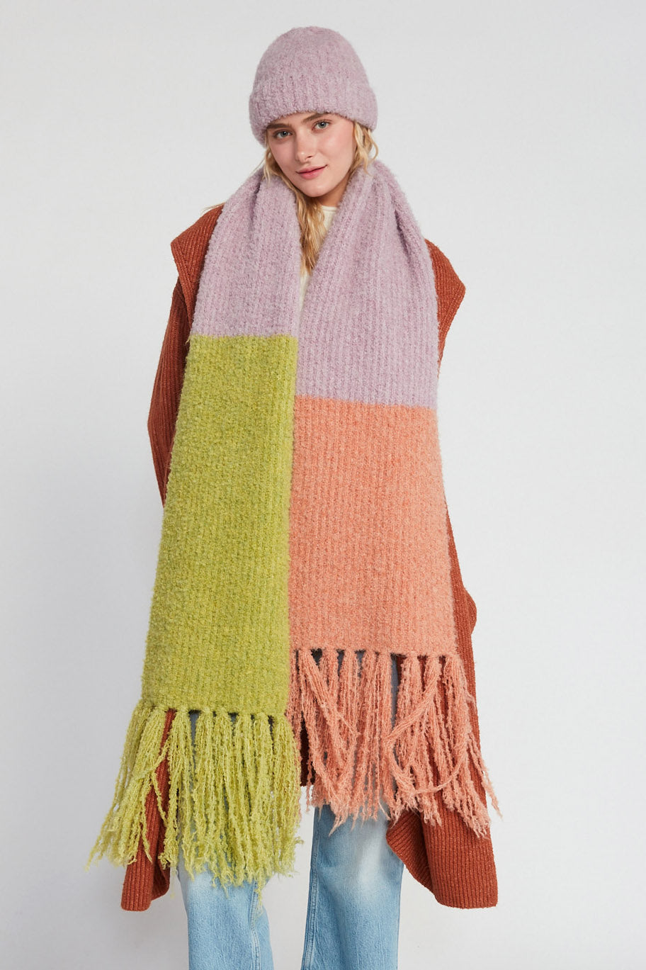 Fuzzy Color Block Scarf – Look By M