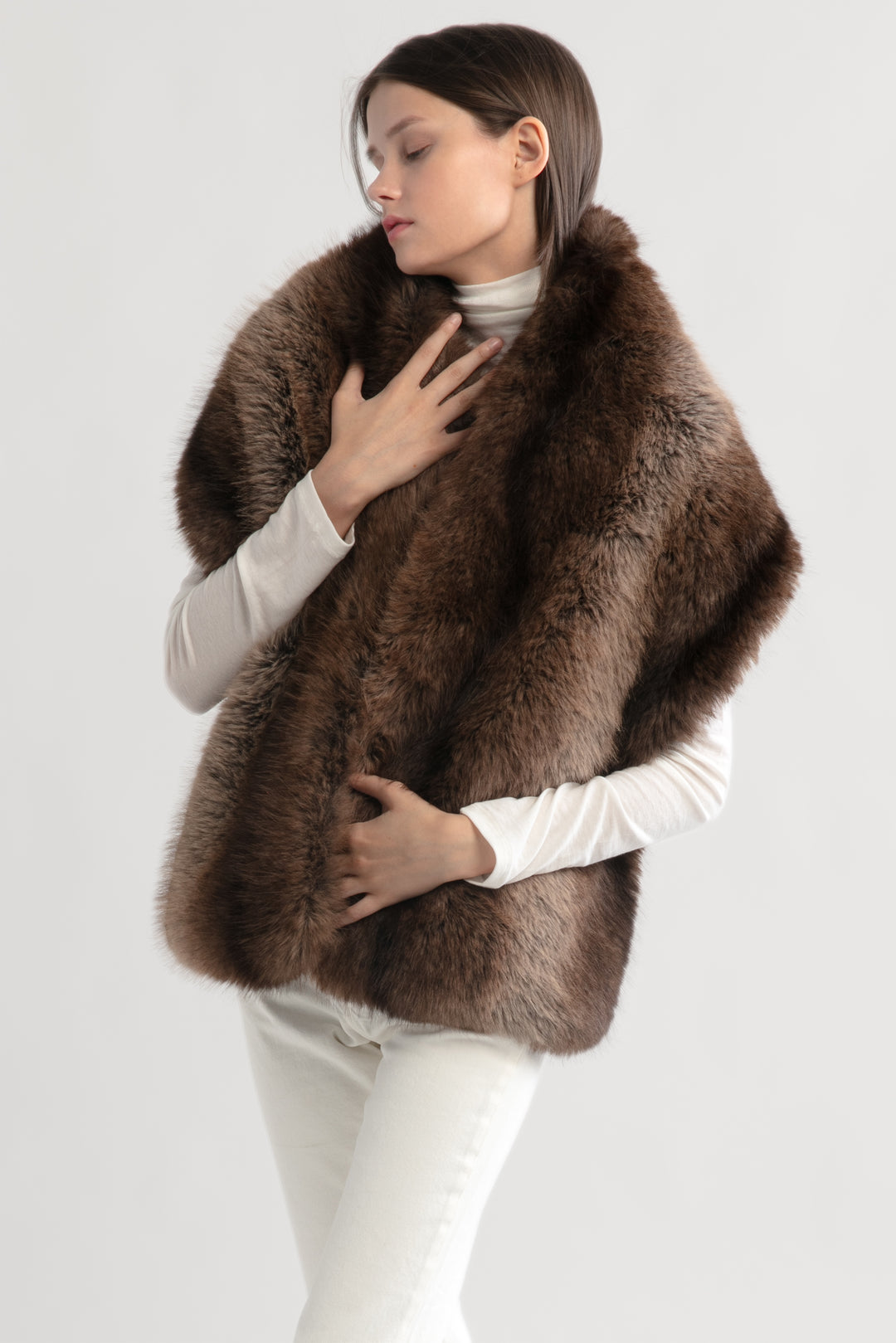 Real fur cape wrap shawl tan gradient good