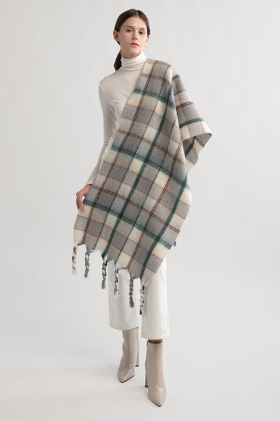 Plaid Braided Tassel Scarf