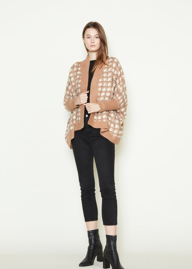 Boucle Houndstooth Cape Cardigan