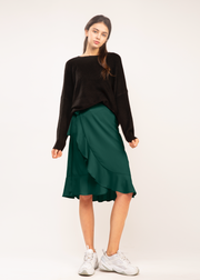 Rayon Ruffle Midi Skirt